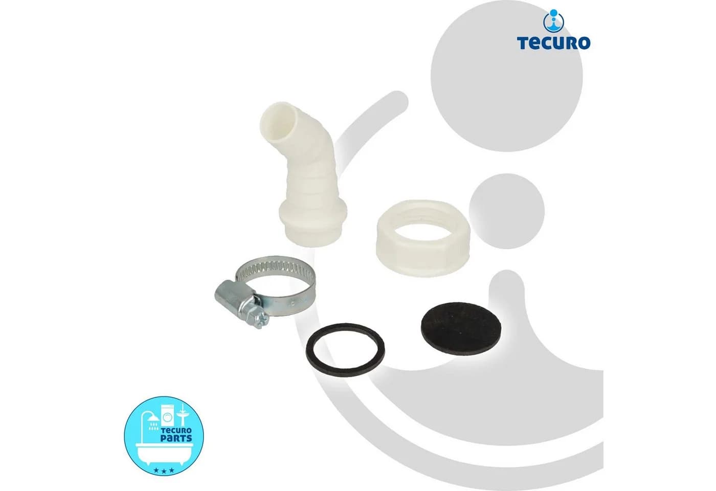 tecuro Siphon Geräteanschlusstülle 45° mit Schlauchschelle Weiß