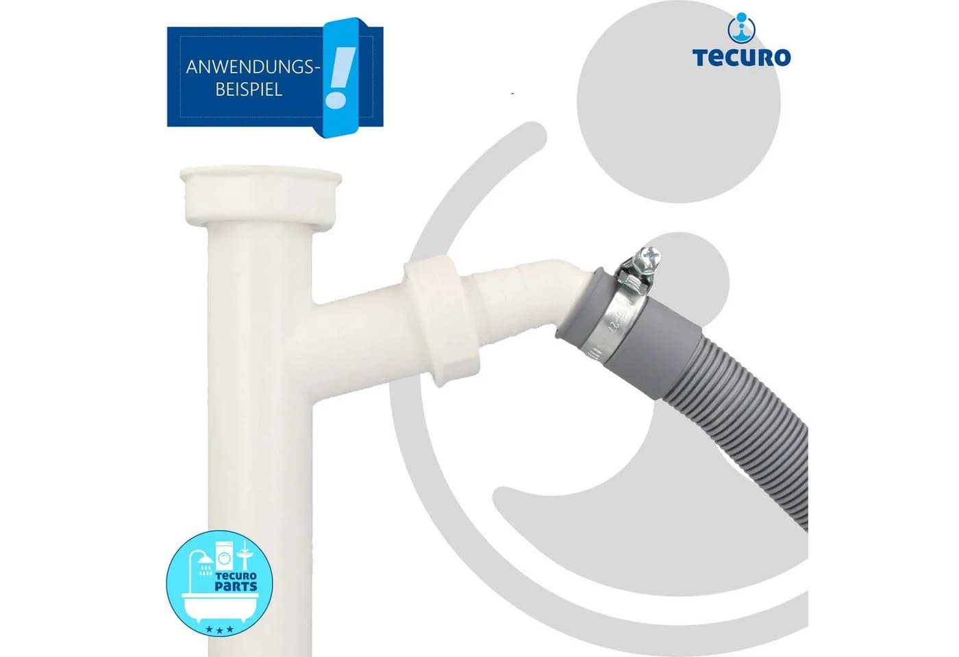 tecuro Siphon Geräteanschlusstülle 45° mit Schlauchschelle Weiß - Bild 3