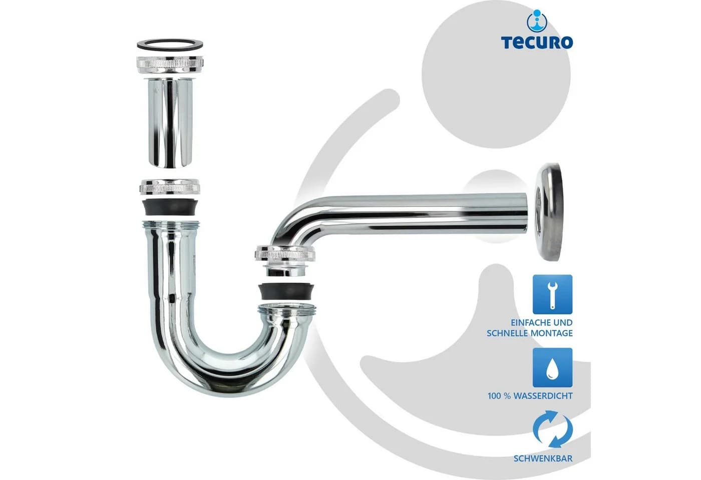 tecuro Siphon EDELSTAHL Röhrengeruchsverschluss für Waschbecken chrom - Bild 4