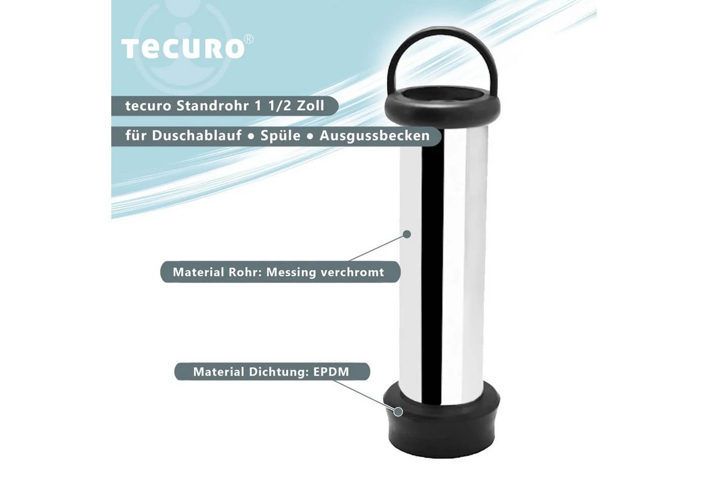 tecuro Ablaufgarnitur Standrohr 1 1/2 Zoll Messing Verchromt