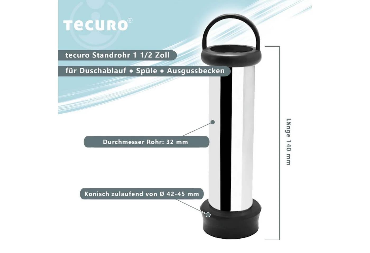 tecuro Ablaufgarnitur Standrohr 1 1/2 Zoll Messing Verchromt - Bild 3