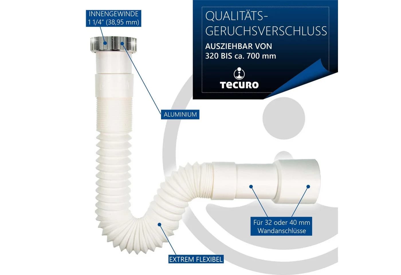 tecuro Ausziehbarer Siphon Geruchsverschluss 320-700 mm - Bild 5