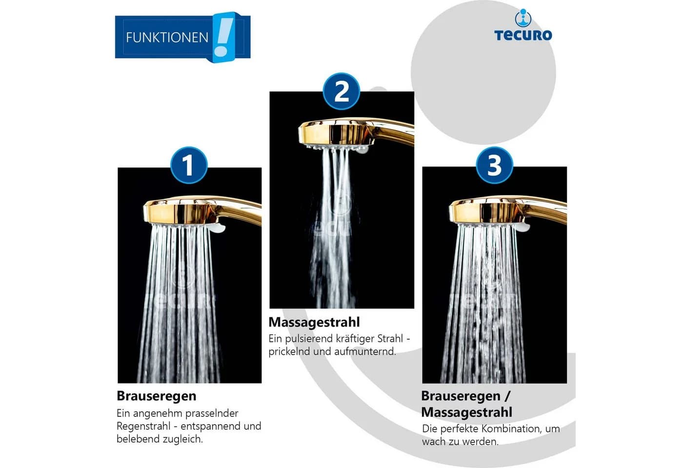 tecuro Handbrause ew-080 Gold 3-Funktionen Anti-Kalk - Bild 5