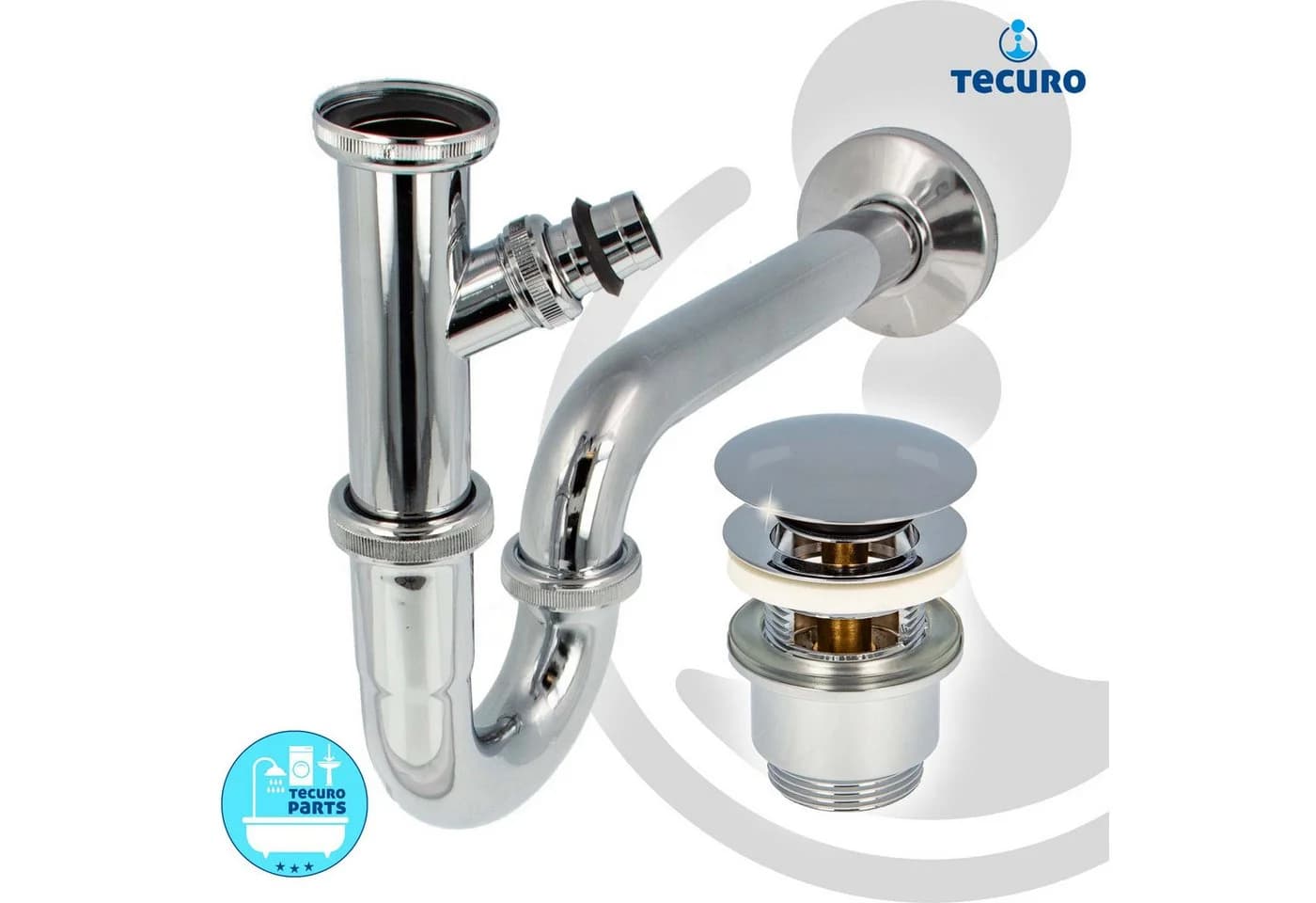 tecuro Siphon mit Pop-Up Ablaufventil verchromt Set für Waschtisch