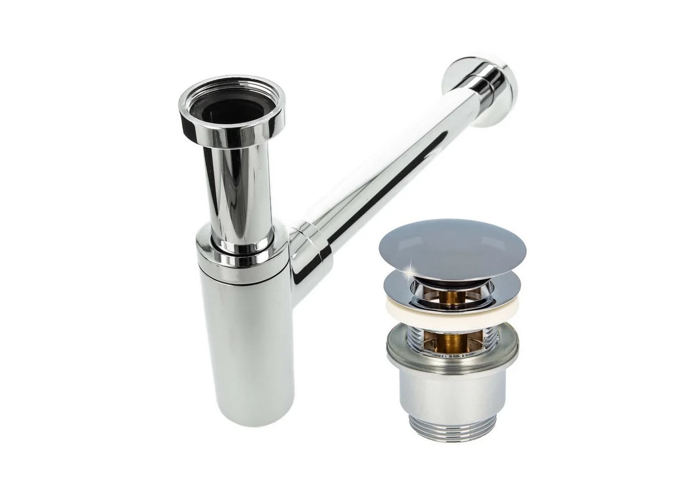 tecuro Siphon mit Pop Up Ablaufventil verchromt - Set für Waschtisch - Bild 2