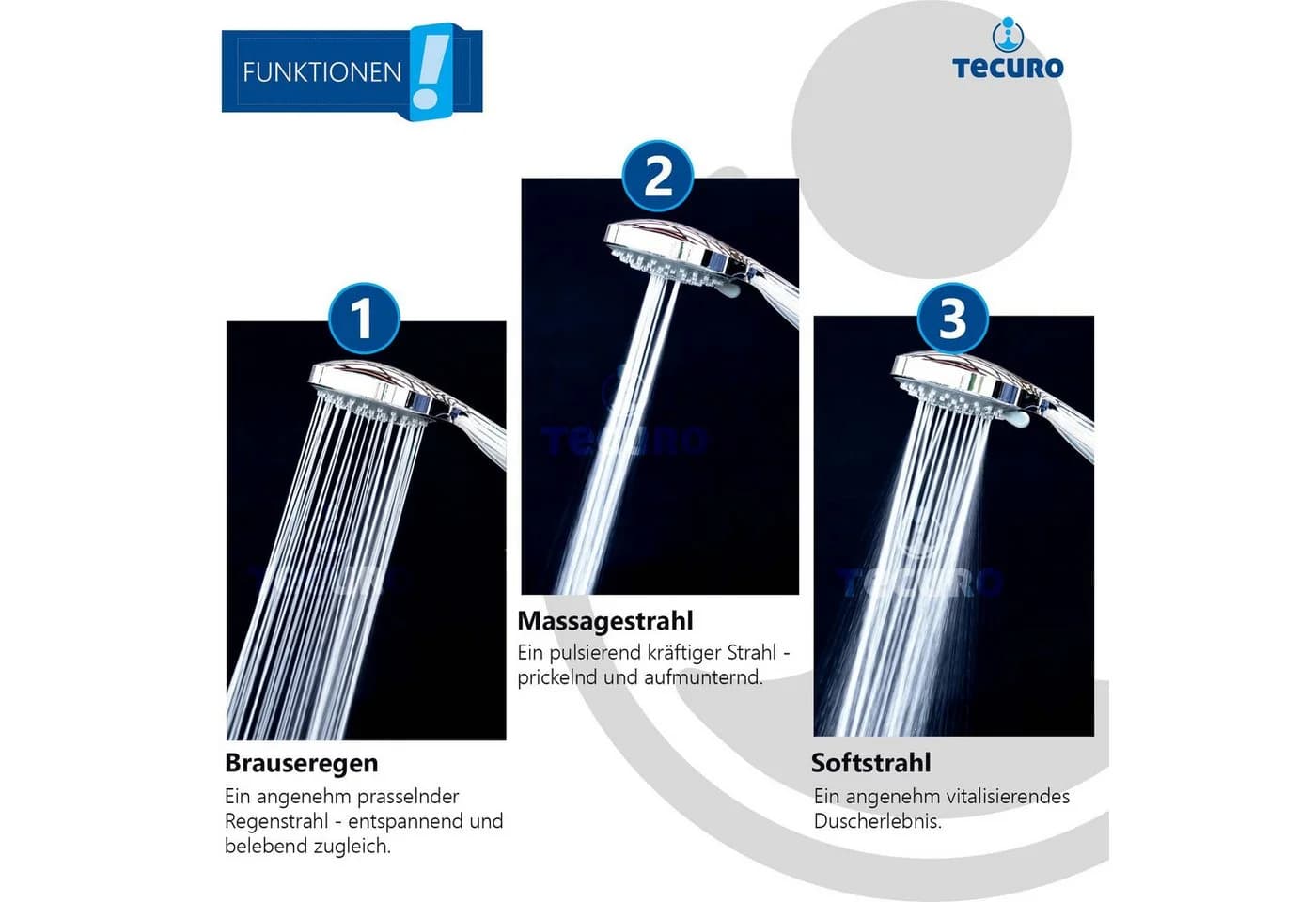 tecuro Duschbrause Handbrause 100mm 3-Funktionen Antikalk Chrom - Bild 4