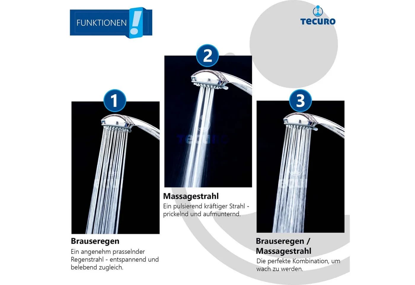 TECURO Duschbrause Komfort-Handbrause Silber 3-Funktionen - Bild 4