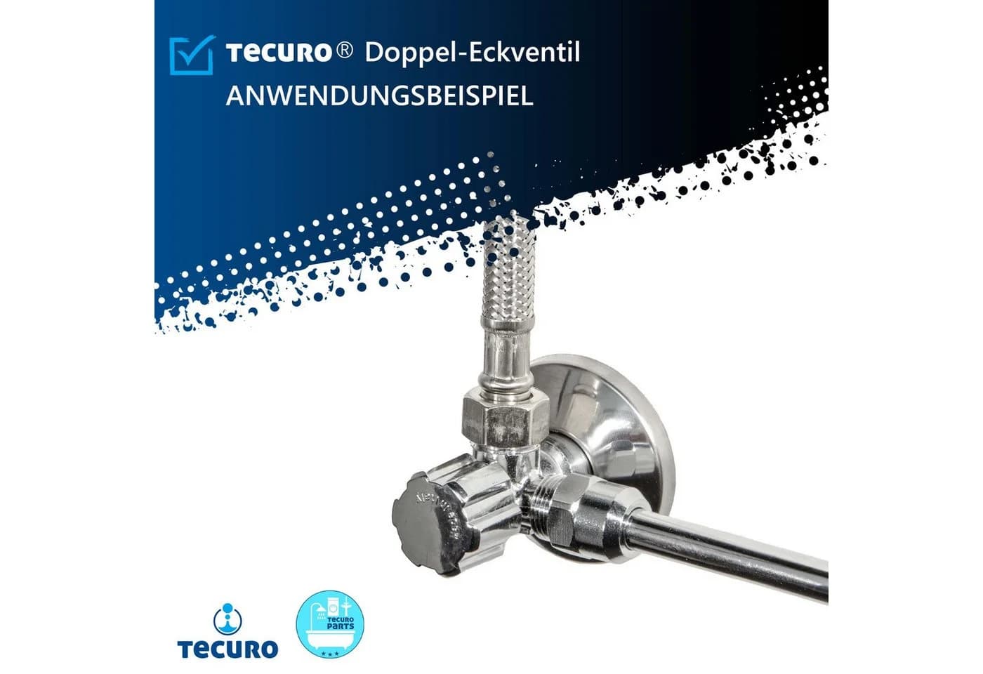 TECURO Eckventil 1/2 Zoll DN 15 mit 2x 3/8 Zoll Abgängen Verchromt - Bild 3