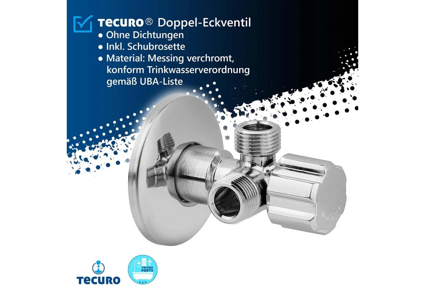 TECURO Eckventil 1/2 Zoll DN 15 mit 2x 3/8 Zoll Abgängen Verchromt - Bild 4
