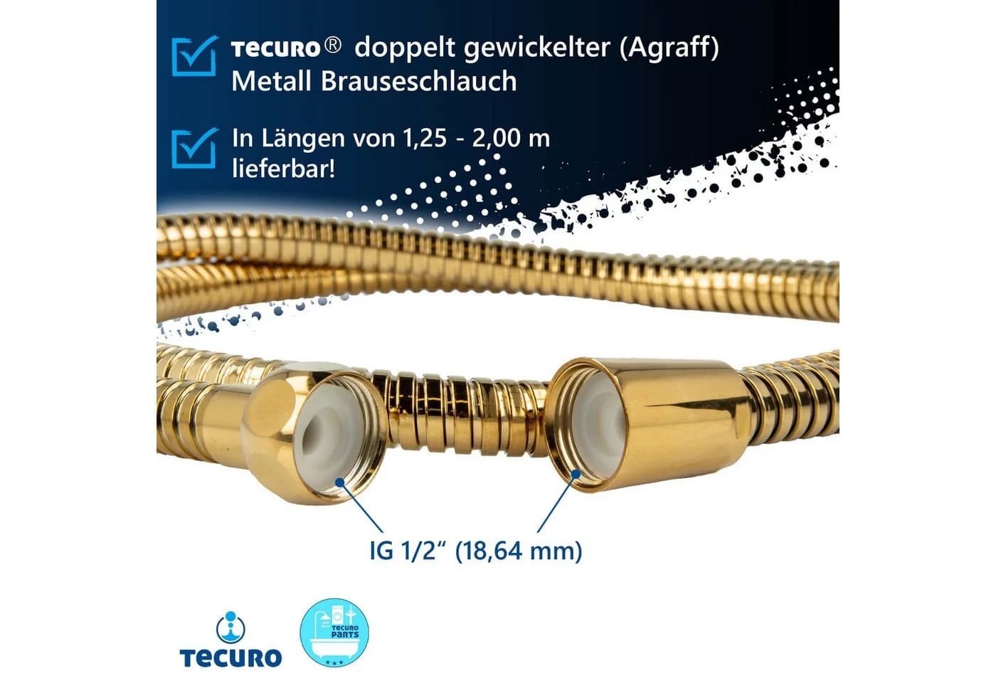 tecuro Brauseschlauch Metall Goldoptik 1,25m Edelstahl - Bild 4