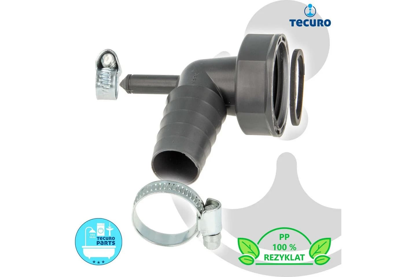 tecuro Siphon 90° Geräteanschlusstülle Grau Kunststoff