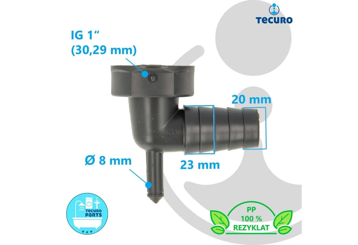 tecuro Siphon 90° Geräteanschlusstülle Grau Kunststoff - Bild 3