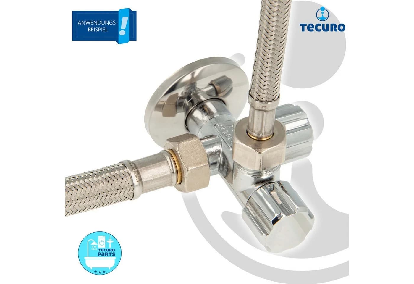 tecuro Doppel-Eckventil 1/2 Zoll DN 15 silber einzeln absperrbar - Bild 4