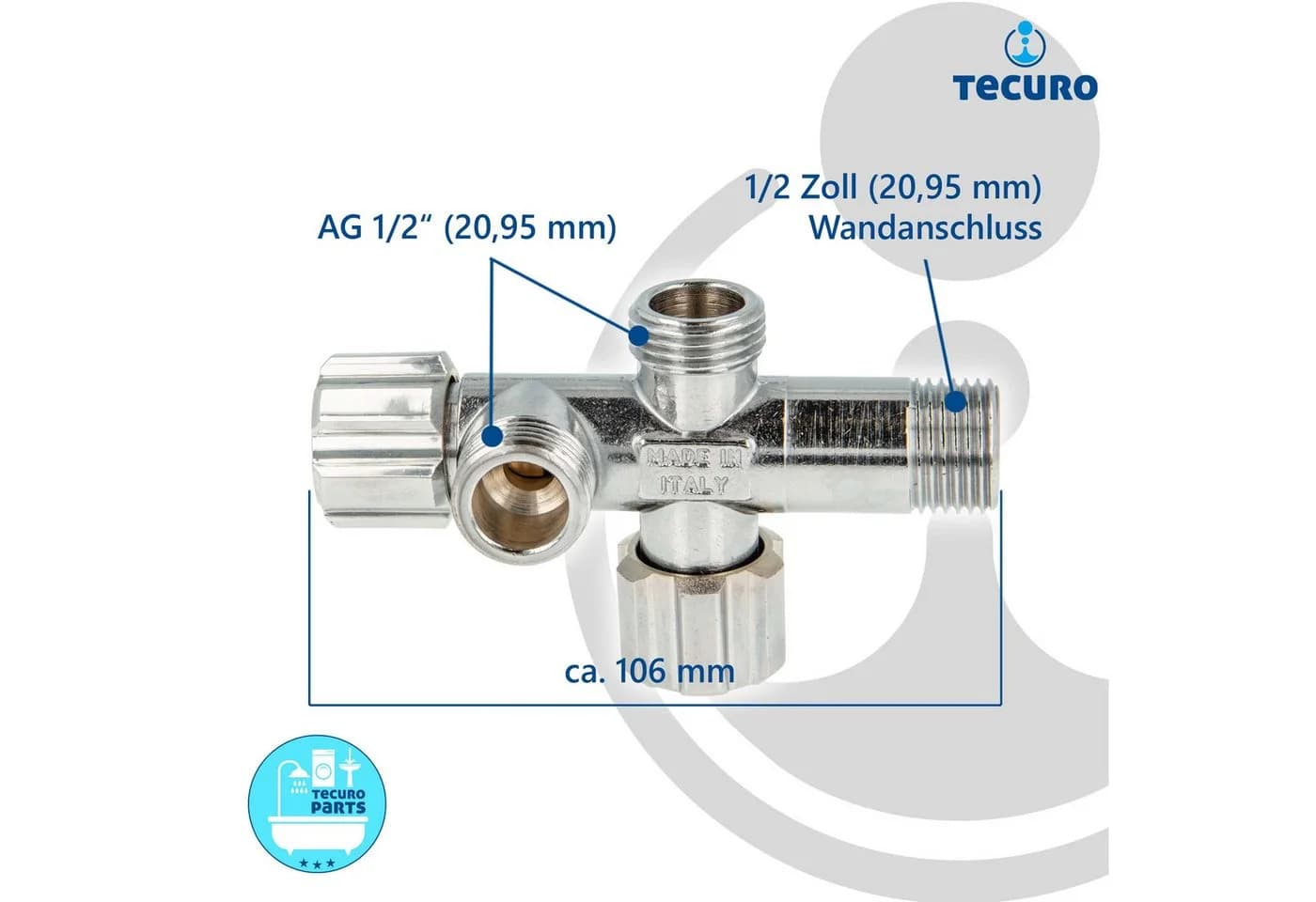 tecuro Doppel-Eckventil 1/2 Zoll DN 15 silber einzeln absperrbar - Bild 5
