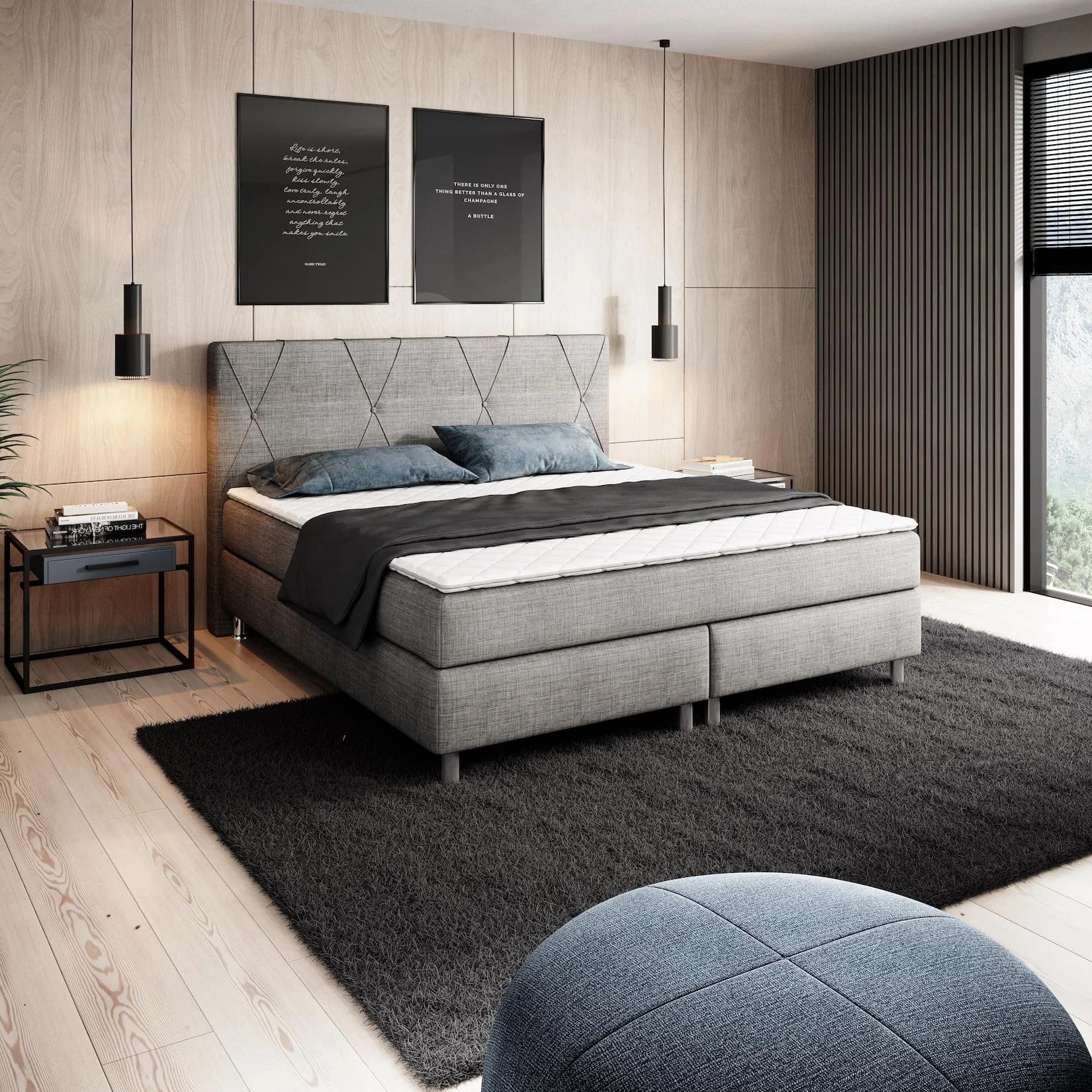 Inter Trading Boxspringbett Tokio 180x200 cm Webstoff Anthrazit