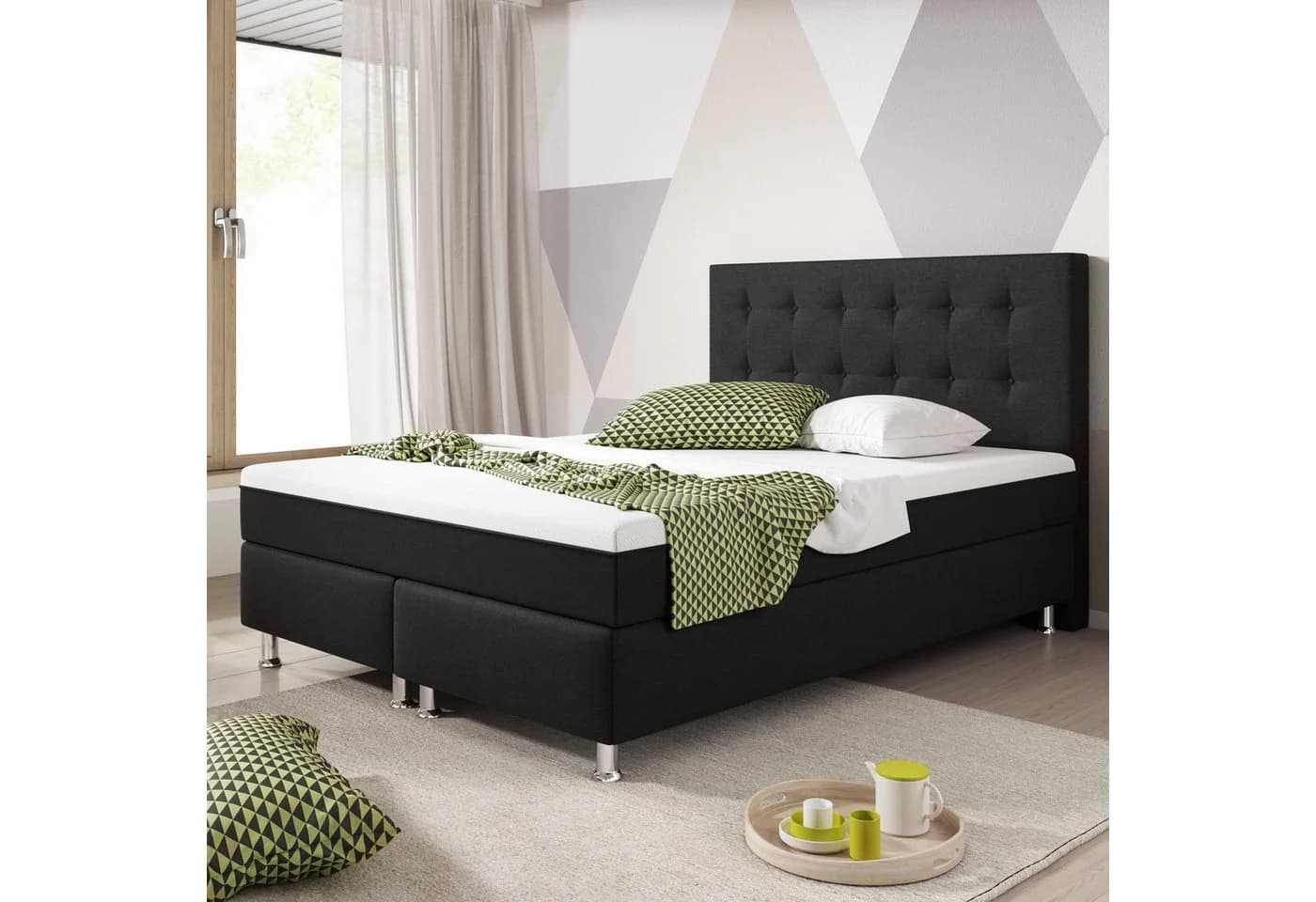 inter Boxspringbett Köln Plus Webstoff Schwarz 140x200 cm