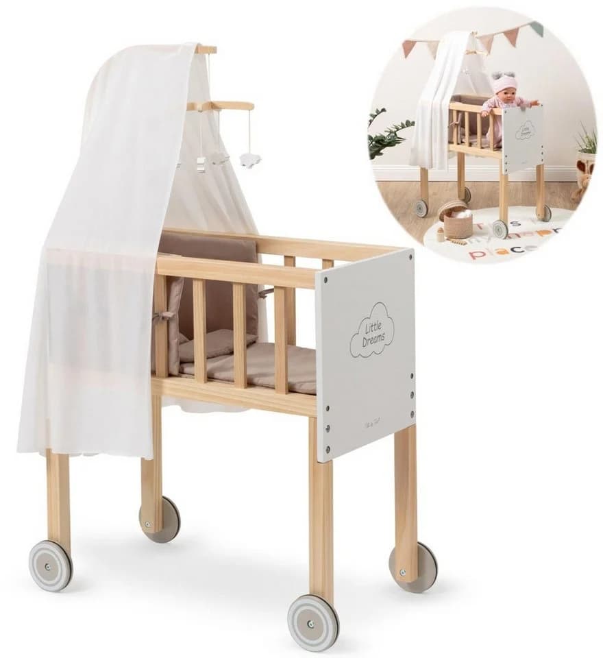 ELLA & PIET® Puppenbett Großer Puppen-Stubenwagen DREAMY aus Holz mit Himmel Weiß - Bild 2