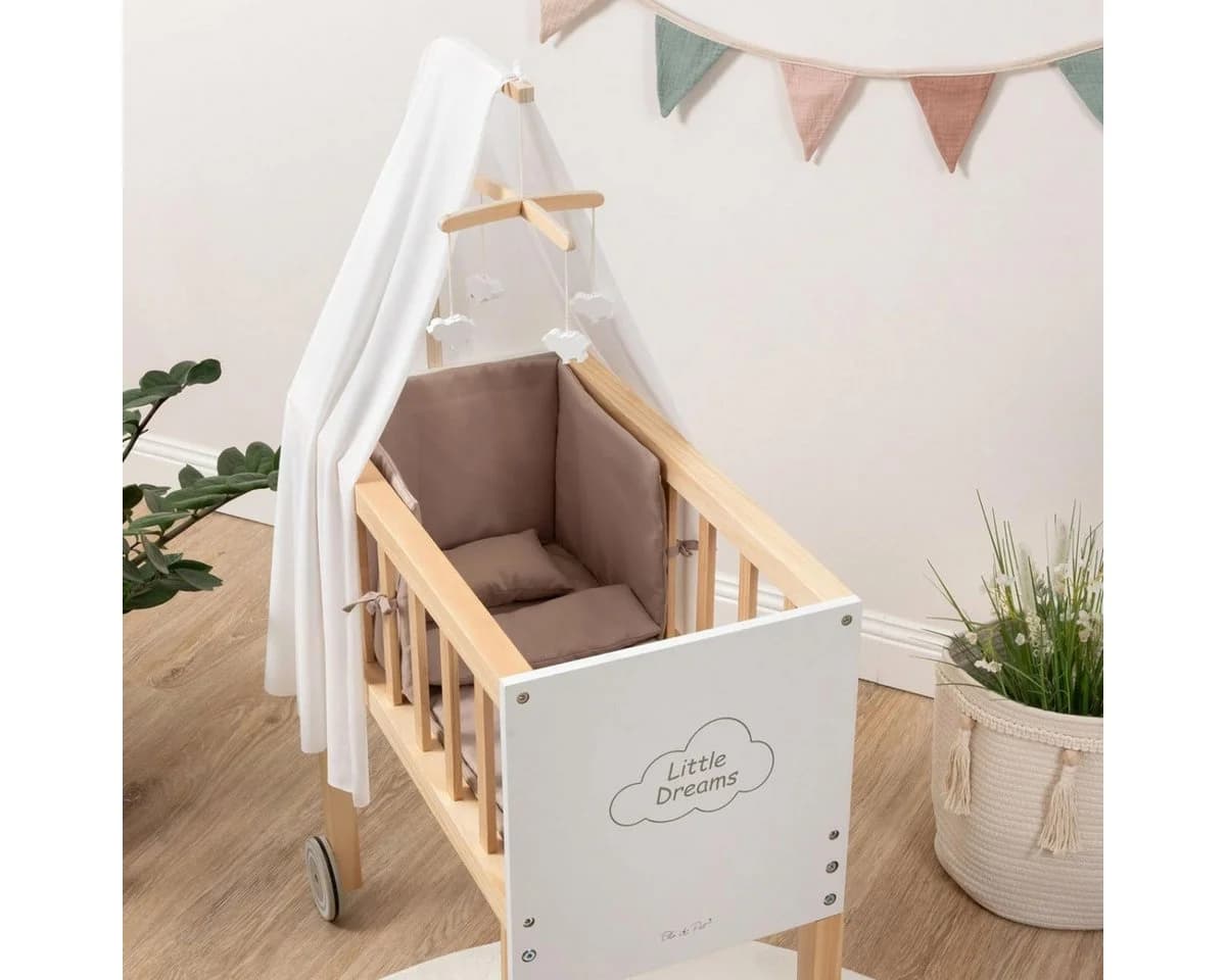 ELLA & PIET® Puppenbett Großer Puppen-Stubenwagen DREAMY aus Holz mit Himmel Weiß - Bild 3