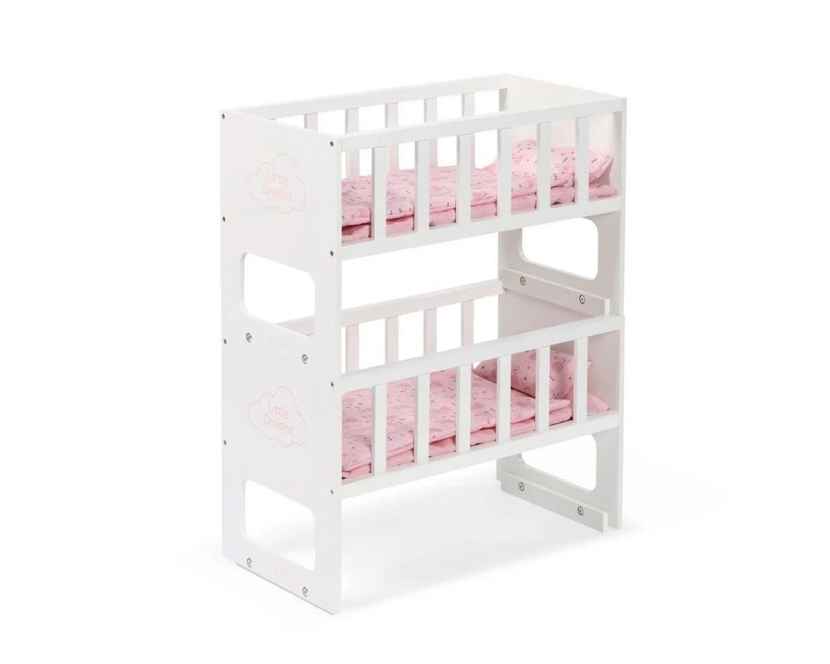 ELLA & PIET® Puppenetagenbett Weiß Stapelbar mit Bettwäsche