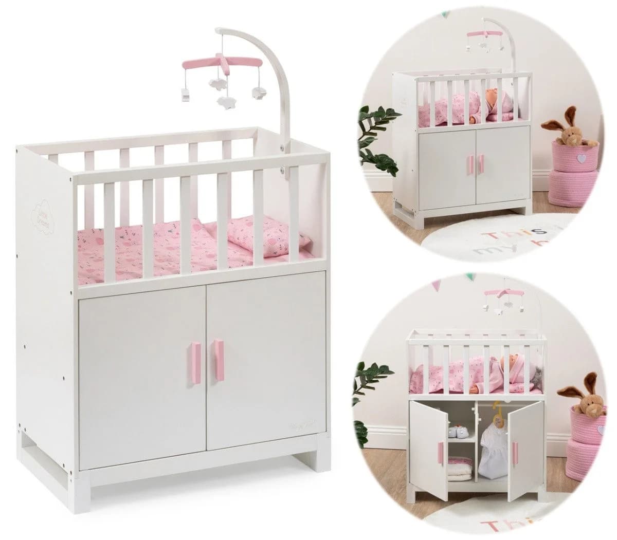ELLA & PIET® Puppenbett COZY mit Schrank und Mobile Weiß-Rosa - Bild 2