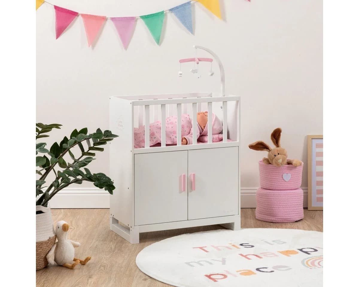 ELLA & PIET® Puppenbett COZY mit Schrank und Mobile Weiß-Rosa - Bild 3