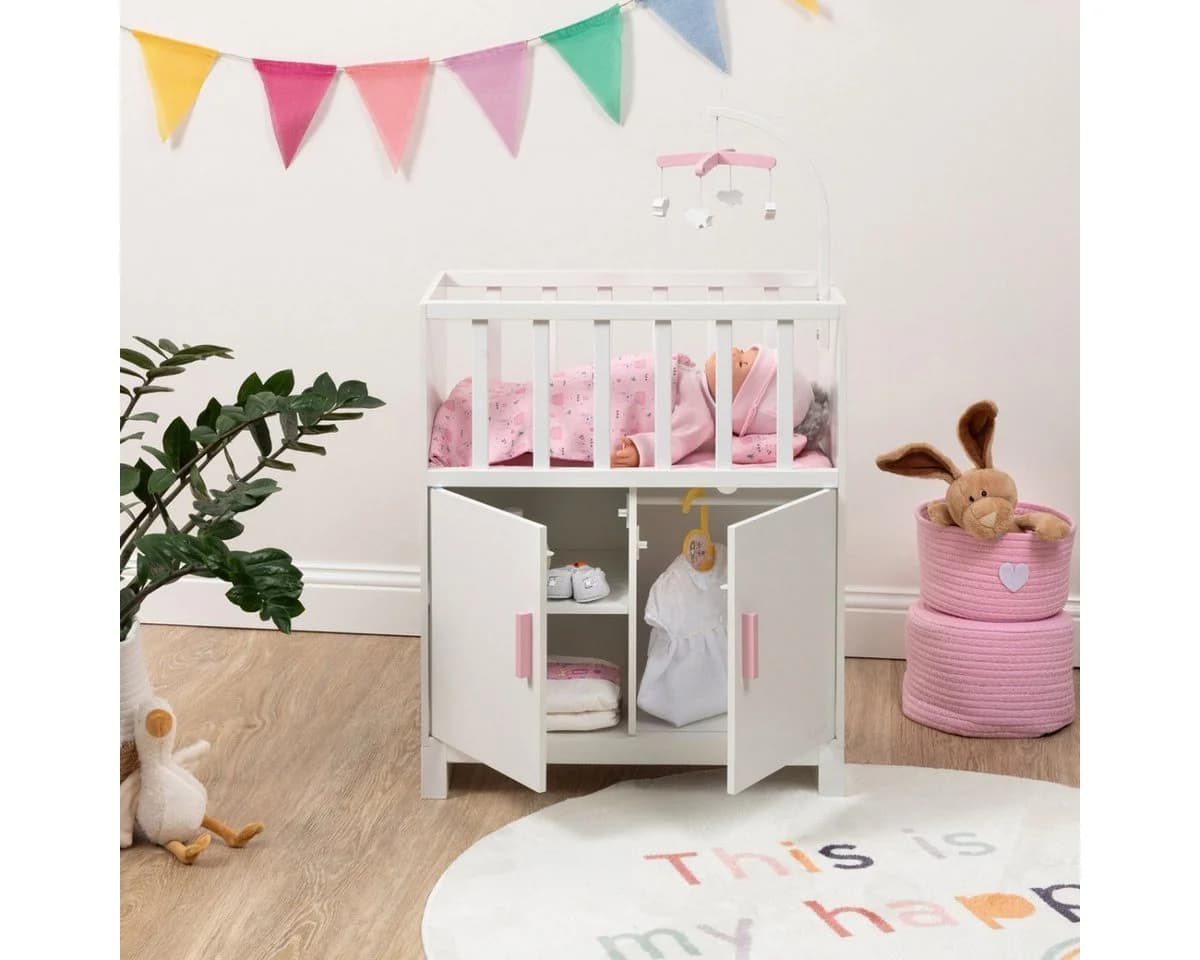 ELLA & PIET® Puppenbett COZY mit Schrank und Mobile Weiß-Rosa - Bild 4