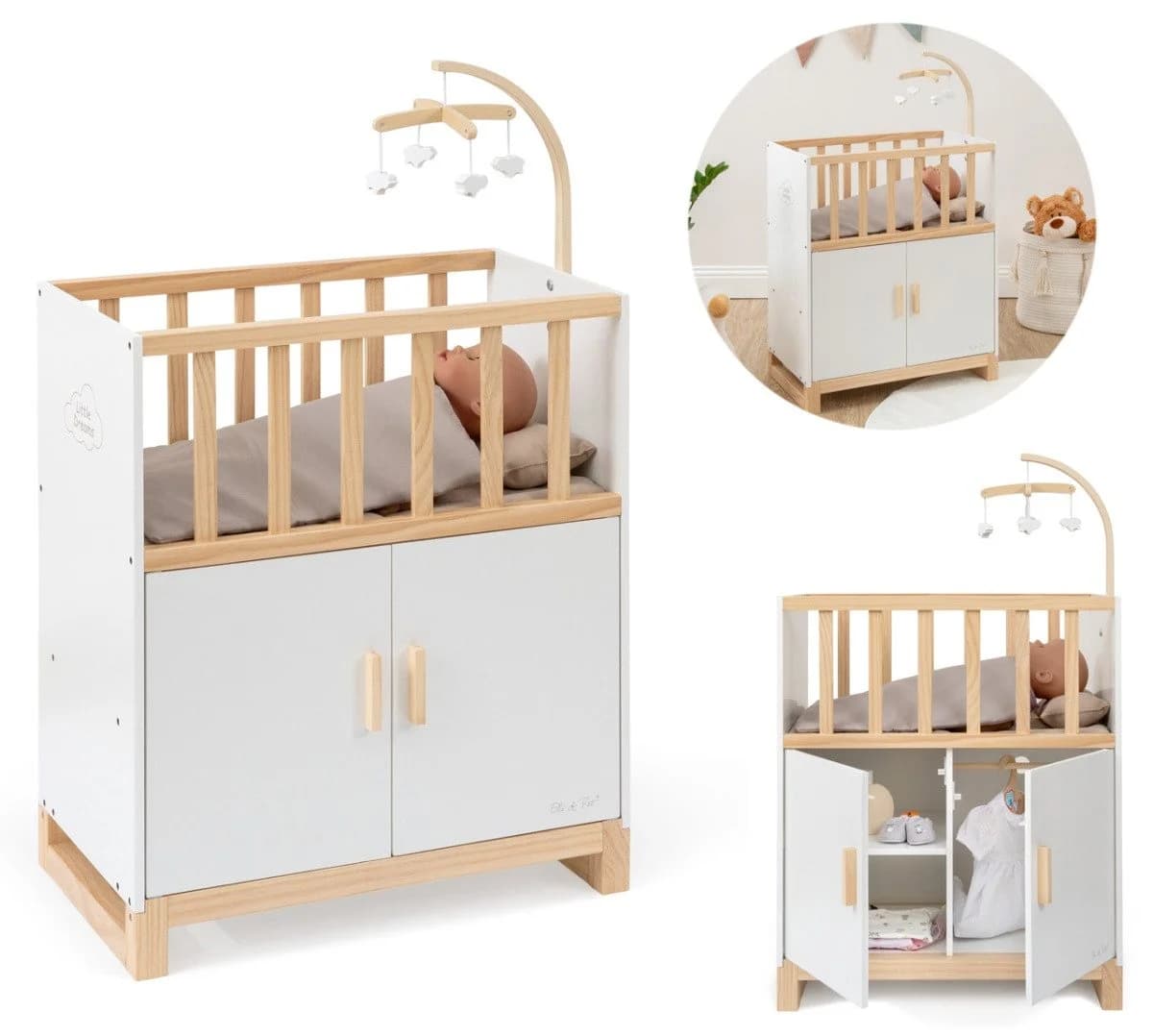 ELLA & PIET® Puppenbett COZY mit Schrank und Mobile Weiß-Schlamm - Bild 2