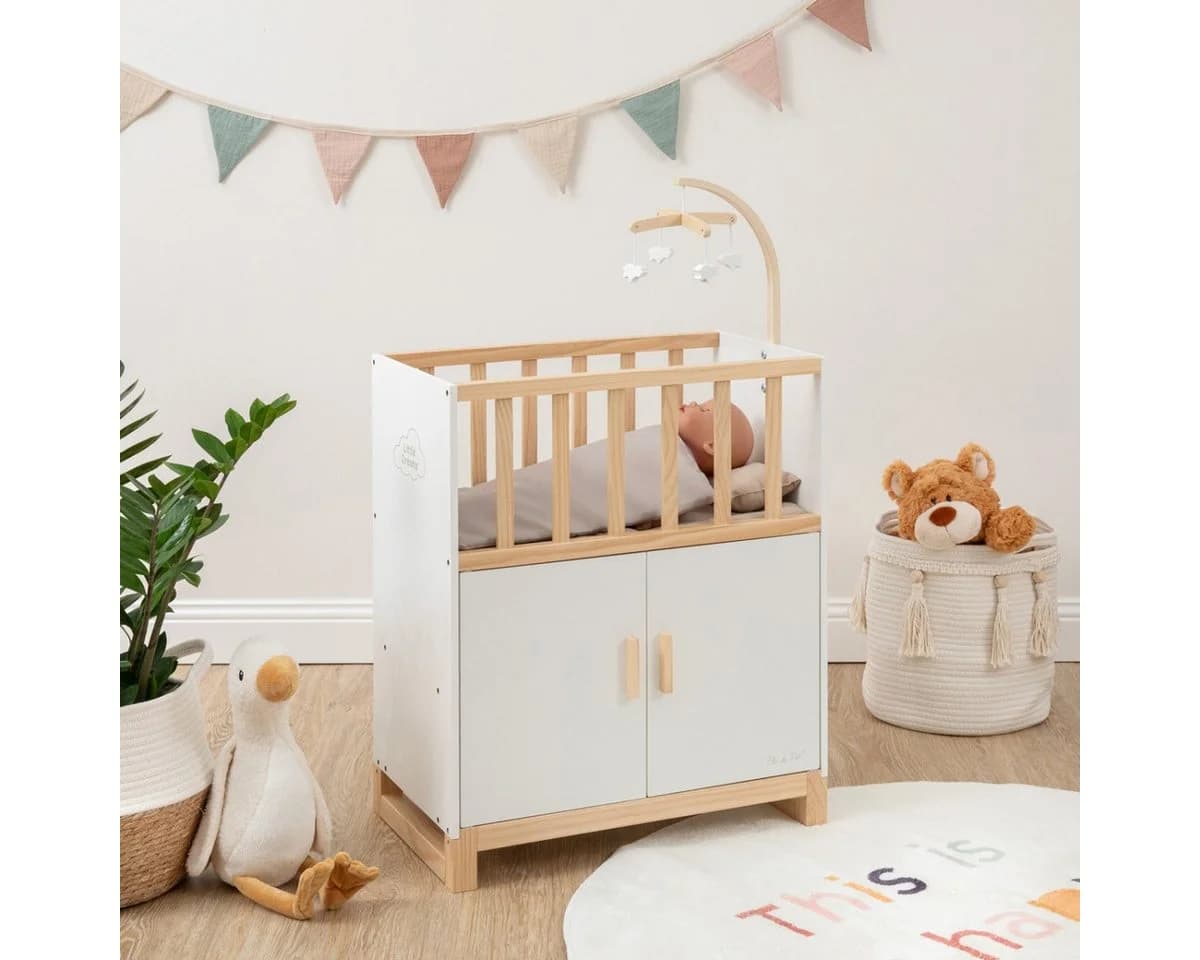 ELLA & PIET® Puppenbett COZY mit Schrank und Mobile Weiß-Schlamm - Bild 4