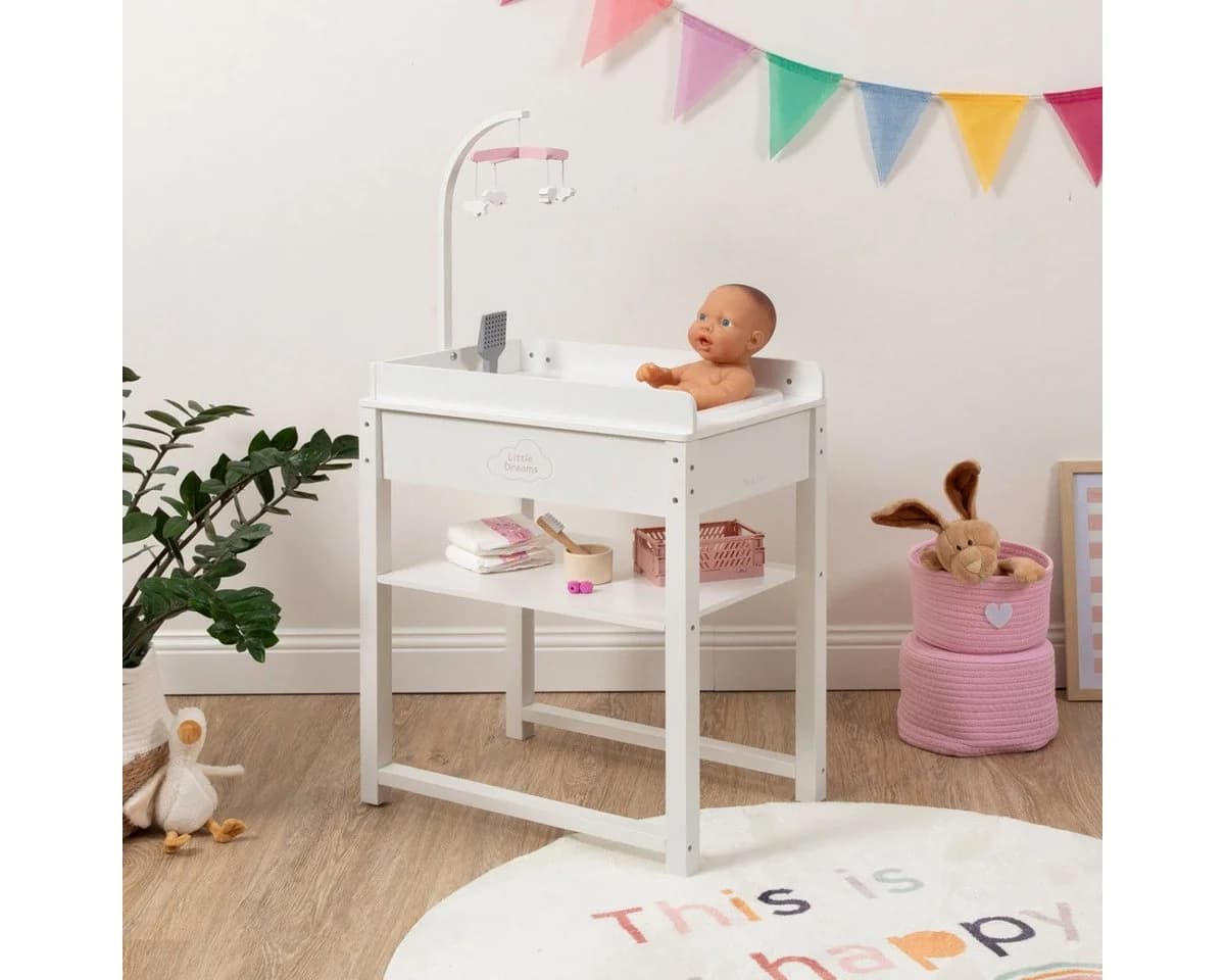 ELLA & PIET® Puppenwickeltisch SPLASHY mit Badewanne und Mobile Weiß-Rosa - Bild 4
