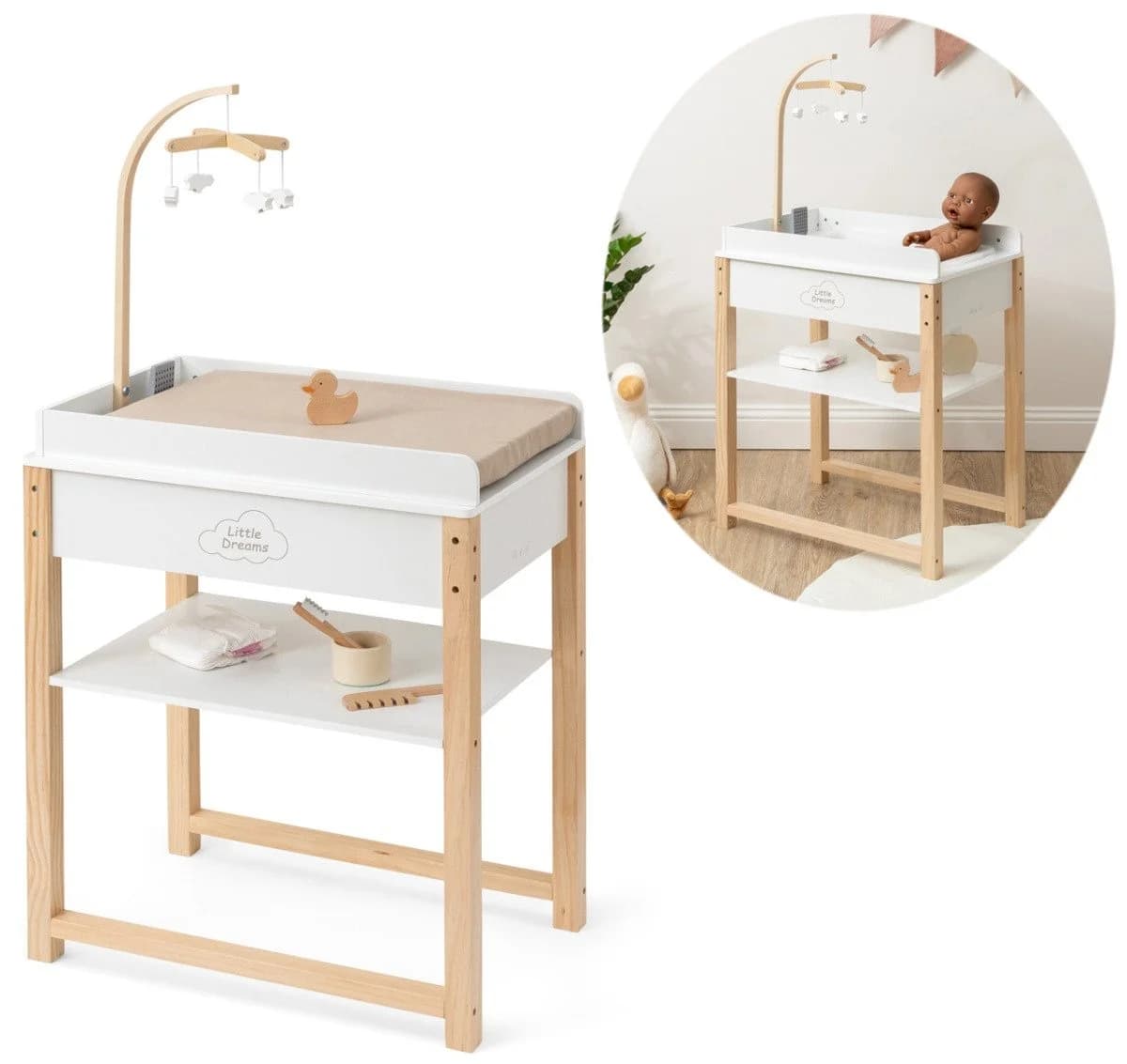 ELLA & PIET® Puppenwickeltisch SPLASHY mit Badewanne und Mobile Weiß-Schlamm - Bild 2