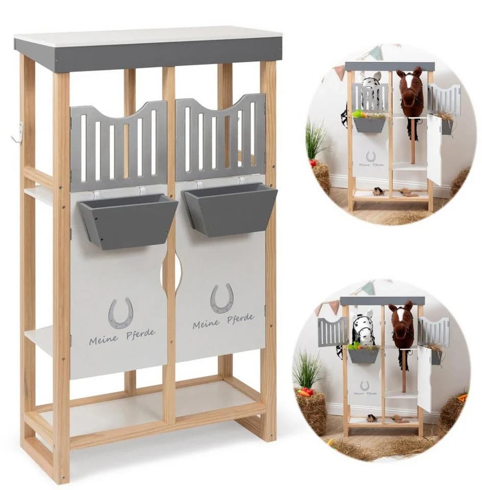 ELLA & PIET® Steckenpferd Hobby Horse Stall SHELTY Holz Weiß 2-teilige Tür - Bild 2