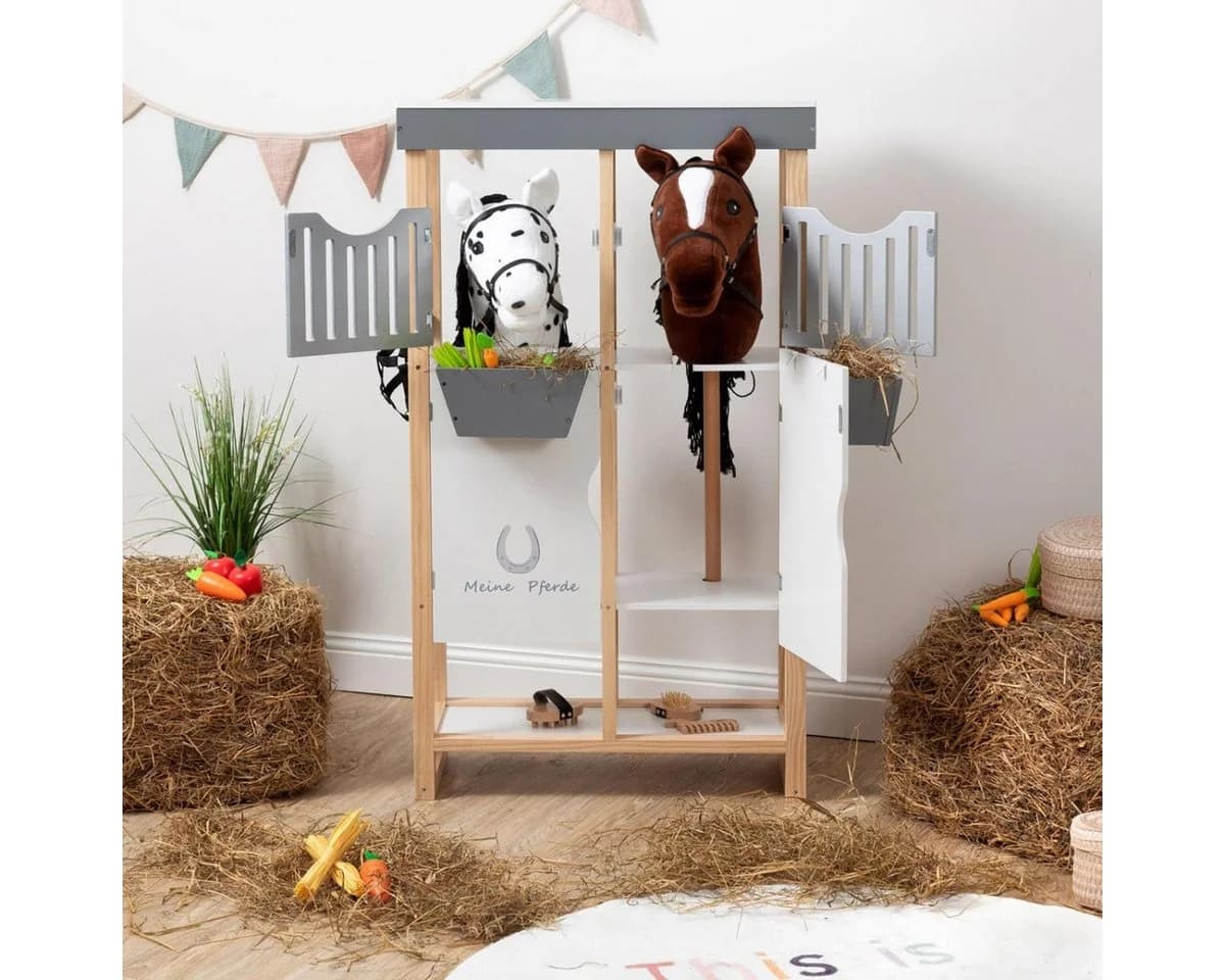 ELLA & PIET® Steckenpferd Hobby Horse Stall SHELTY Holz Weiß 2-teilige Tür - Bild 5