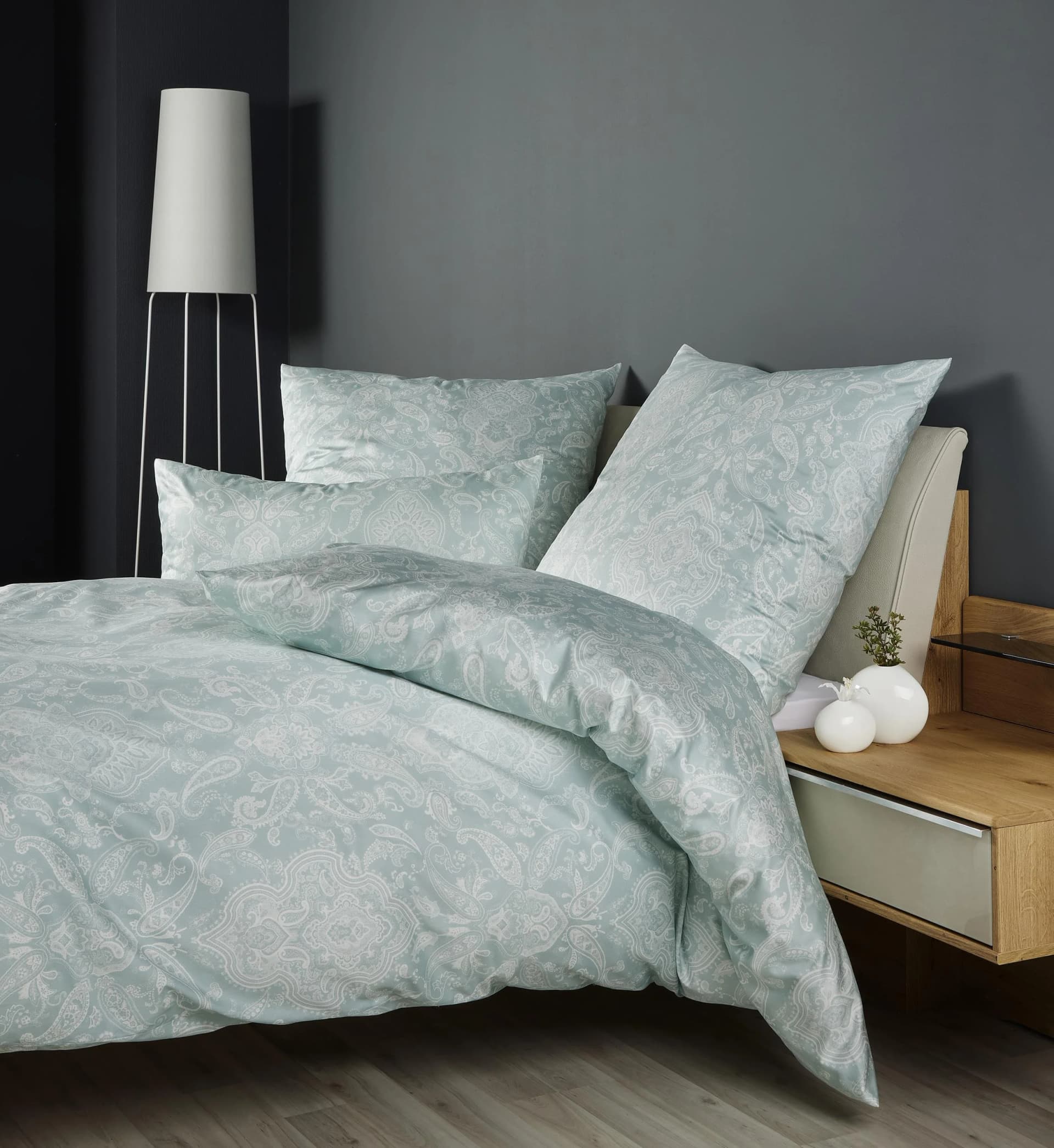 Bettwäsche JANINE Milano Grün-Türkis Mako-Satin 135x200cm