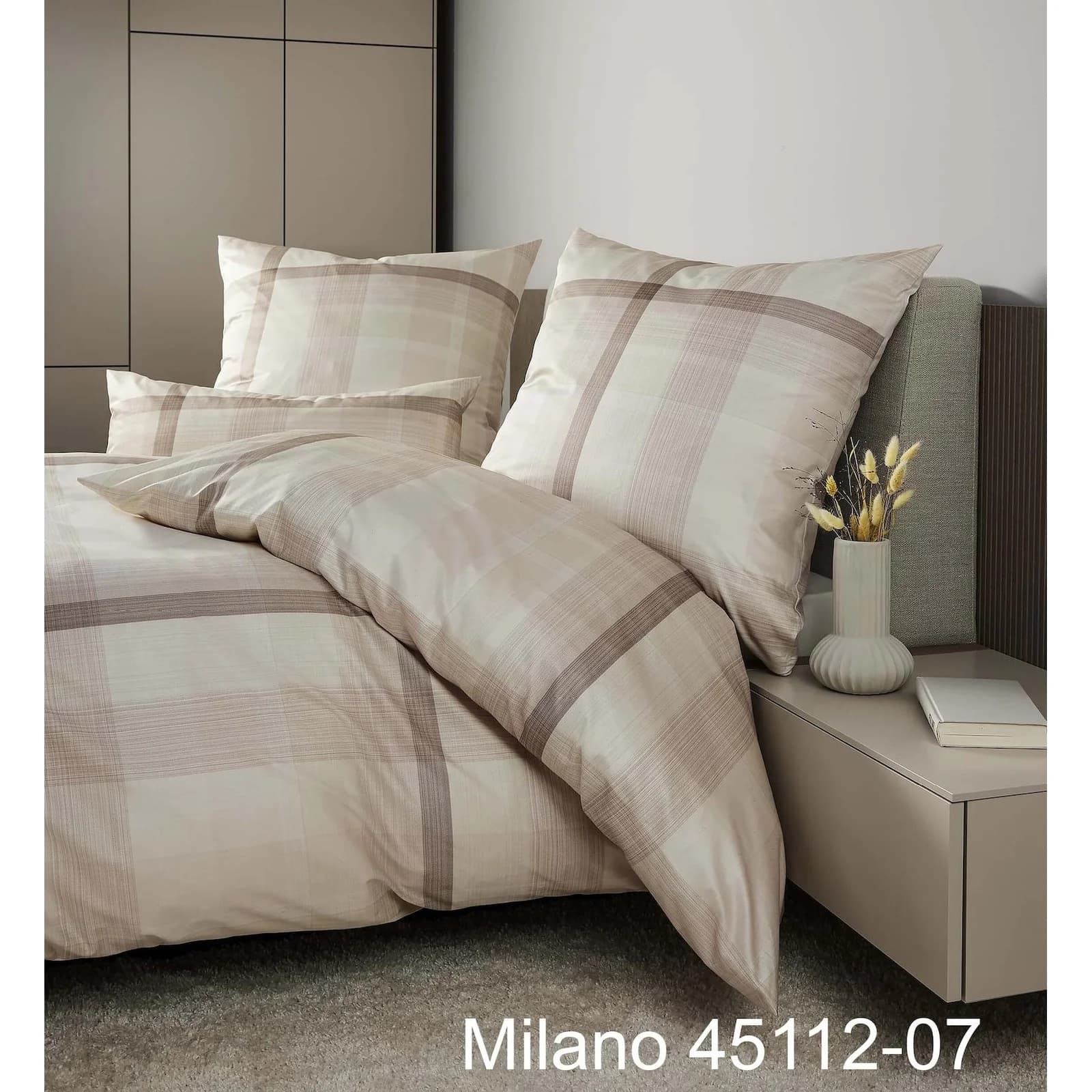 JANINE Bettwäsche Milano Mako-Satin Braun Beige Karo