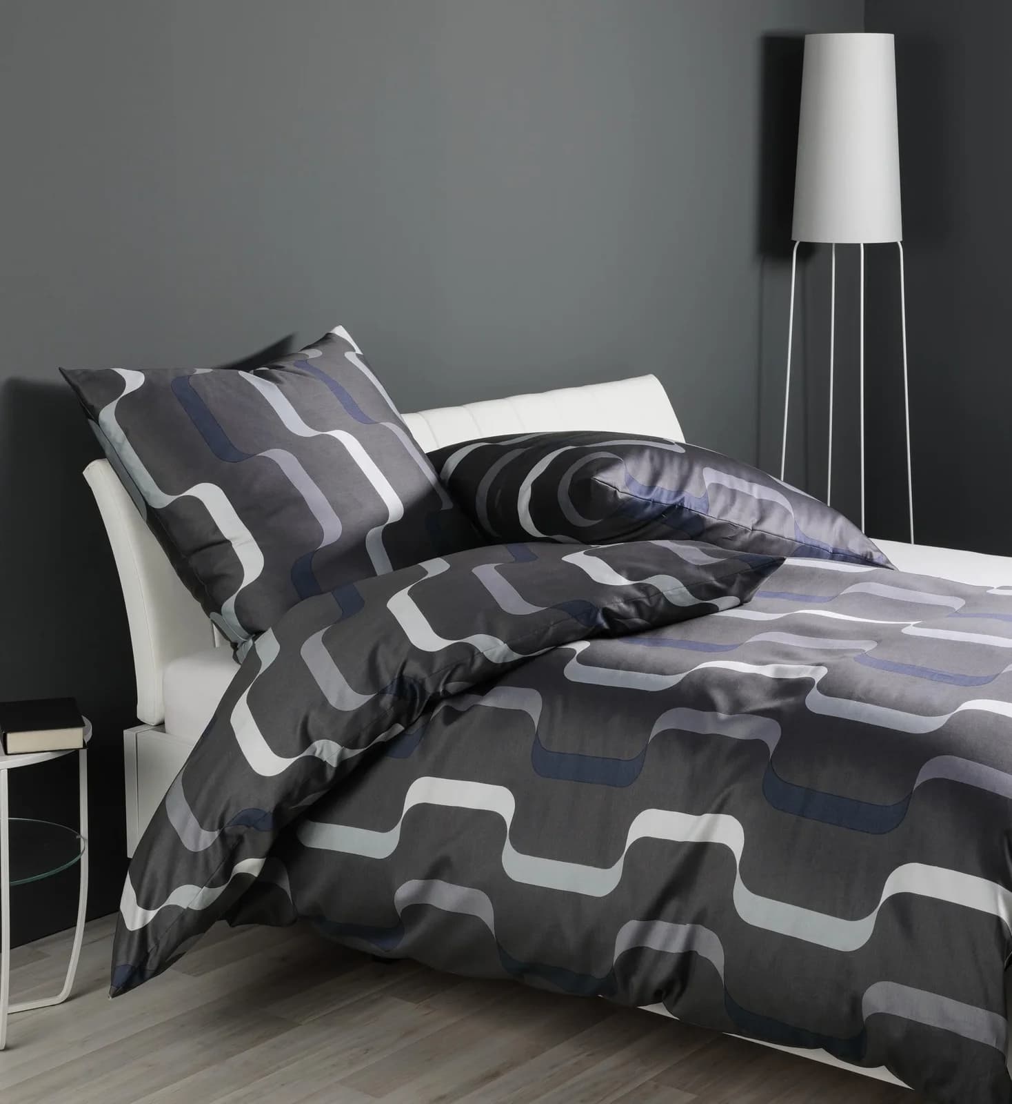 Bettwäsche JANINE Mako-Satin Anthrazit Blau 100% Baumwolle