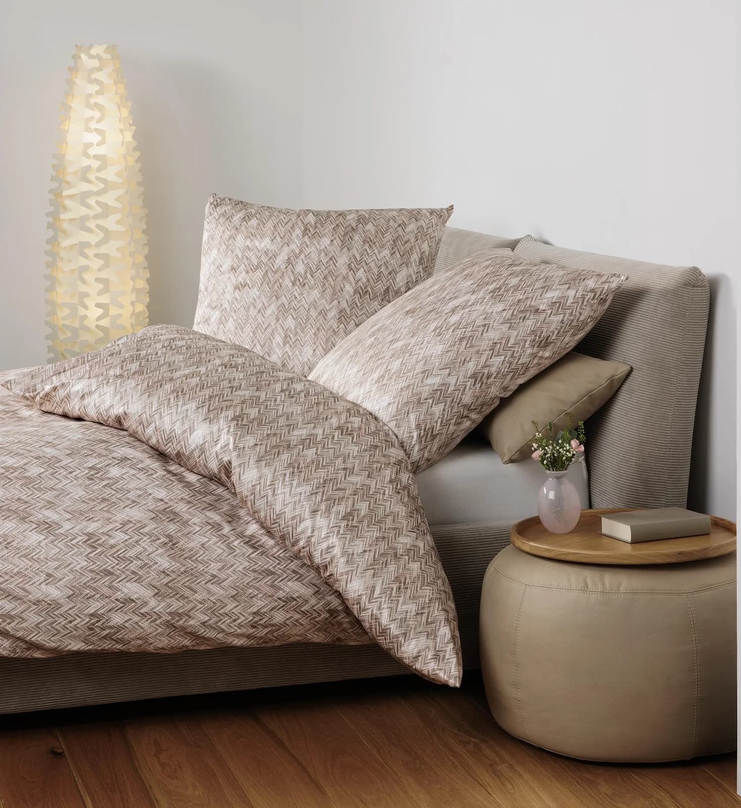 Bettwäsche Janine Mako-Satin Beige mit Reißverschluss