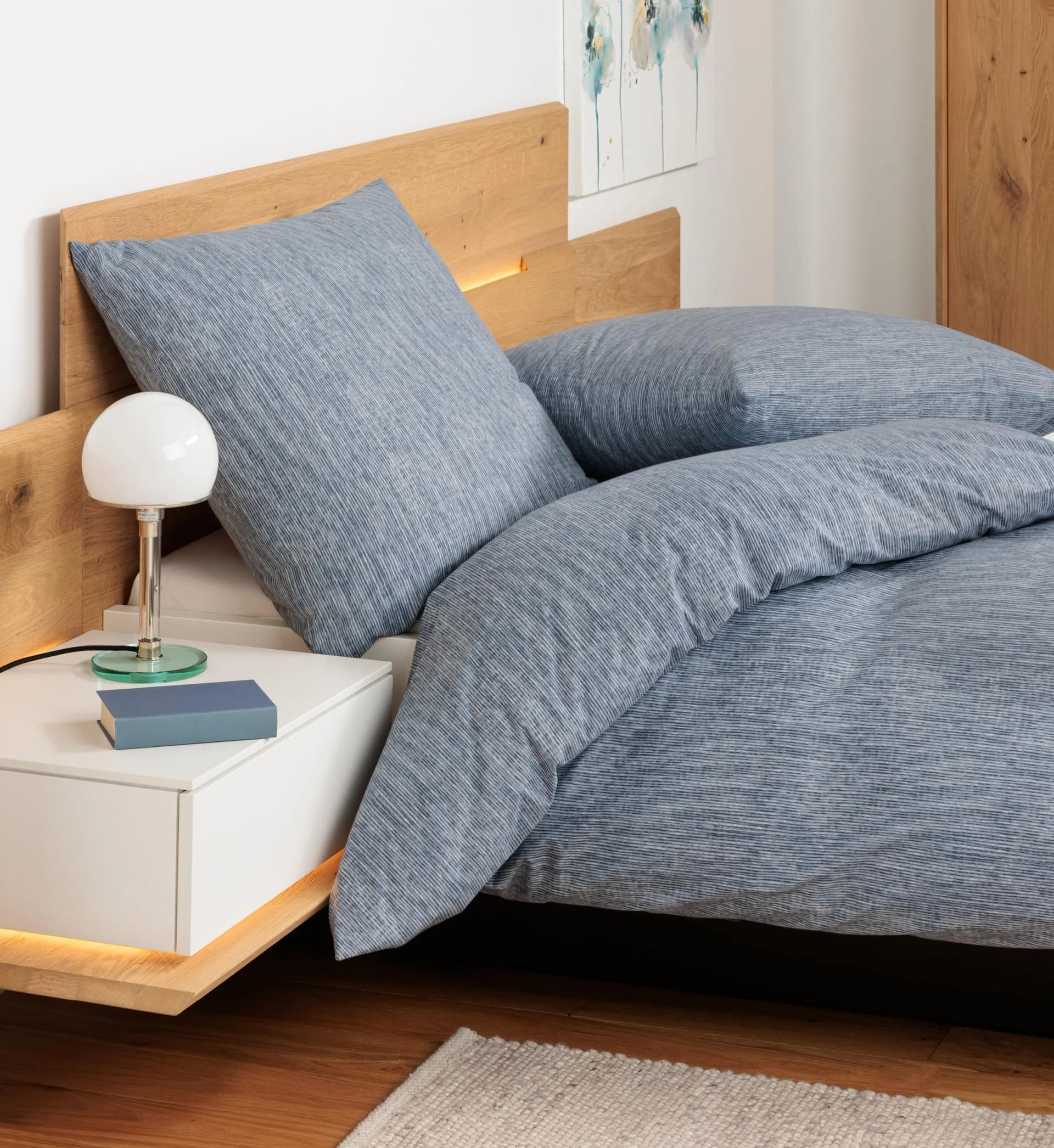 Janine Bettwäsche Set Blau 100% Baumwolle Soft-Cotton mit Reißverschluss