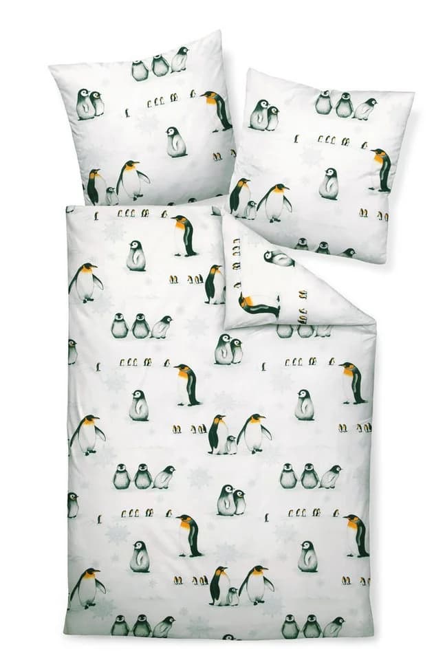 Janine Bettwäsche Edel Baumwolle Flanell 2-teilig Pinguine Eisblau - Bild 2