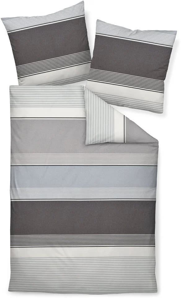 Bettwäsche Janine Mako-Satin Silber Streifen