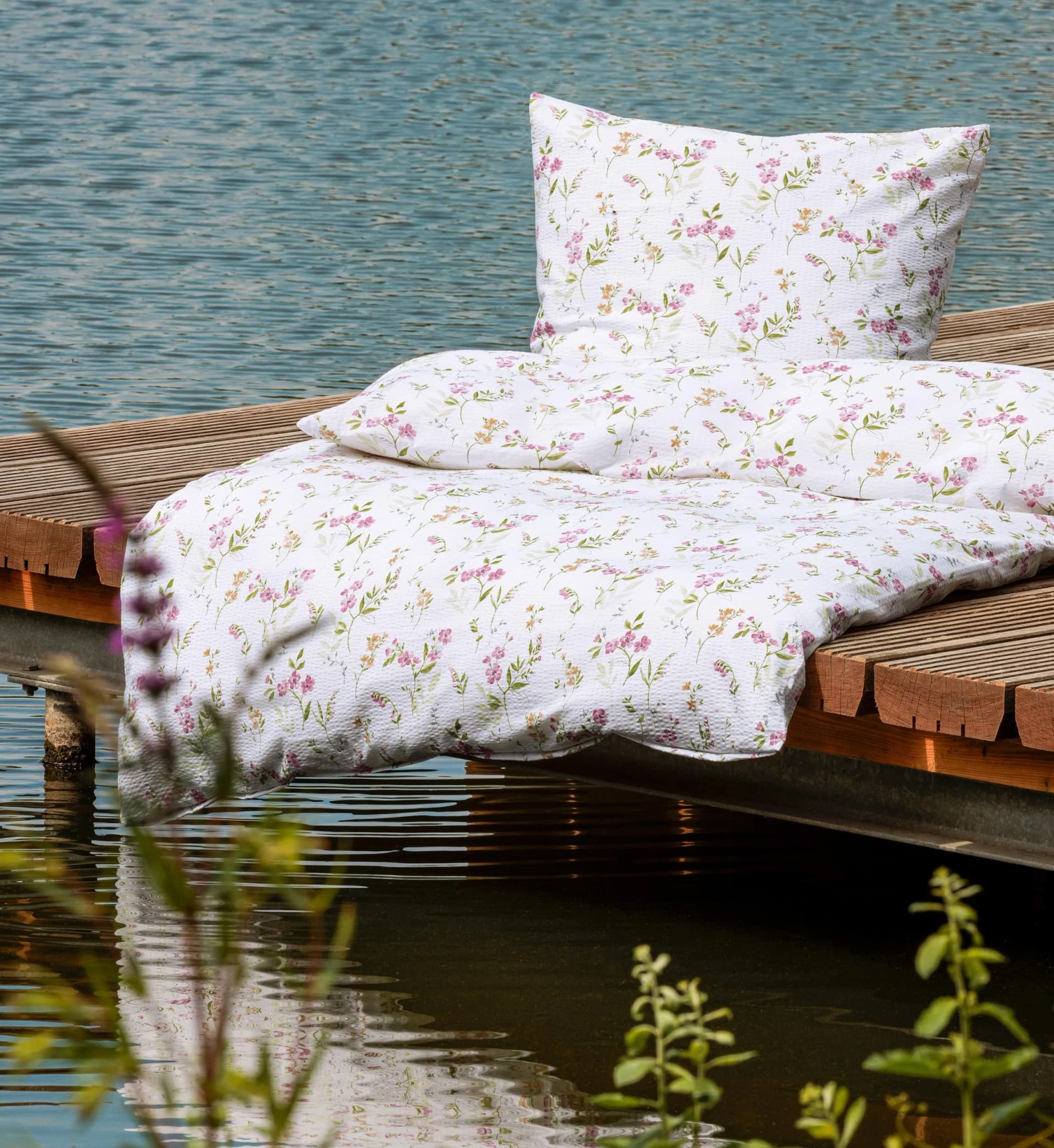 Janine Bettwäsche Tango 20157 05 Altrosa Grün Mako-Soft-Seersucker