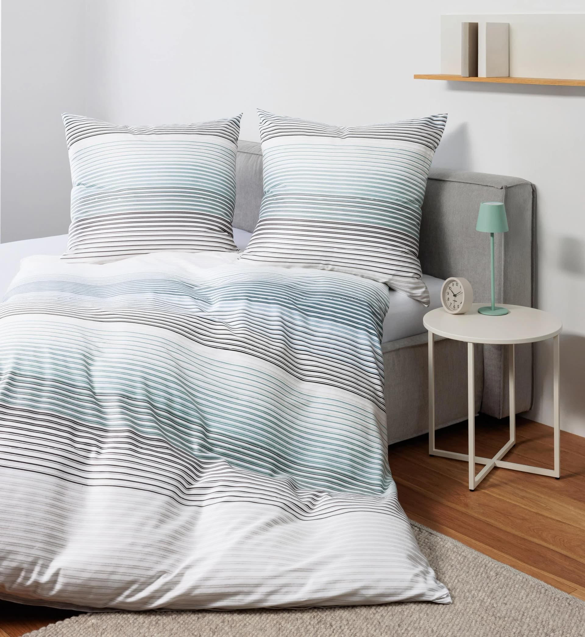 Janine Bettwäsche J. D. 87113 08 Silber-Blau Mako-Satin