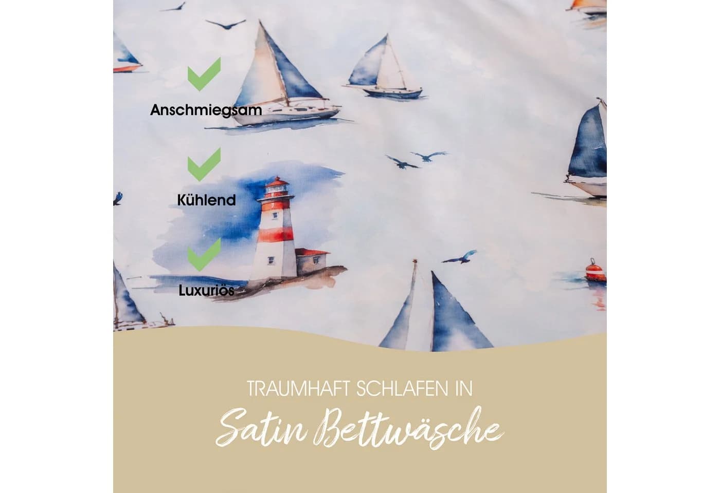 Janine Bettwäsche Mako-Satin 2-teilig Blau Segelboote - Bild 3