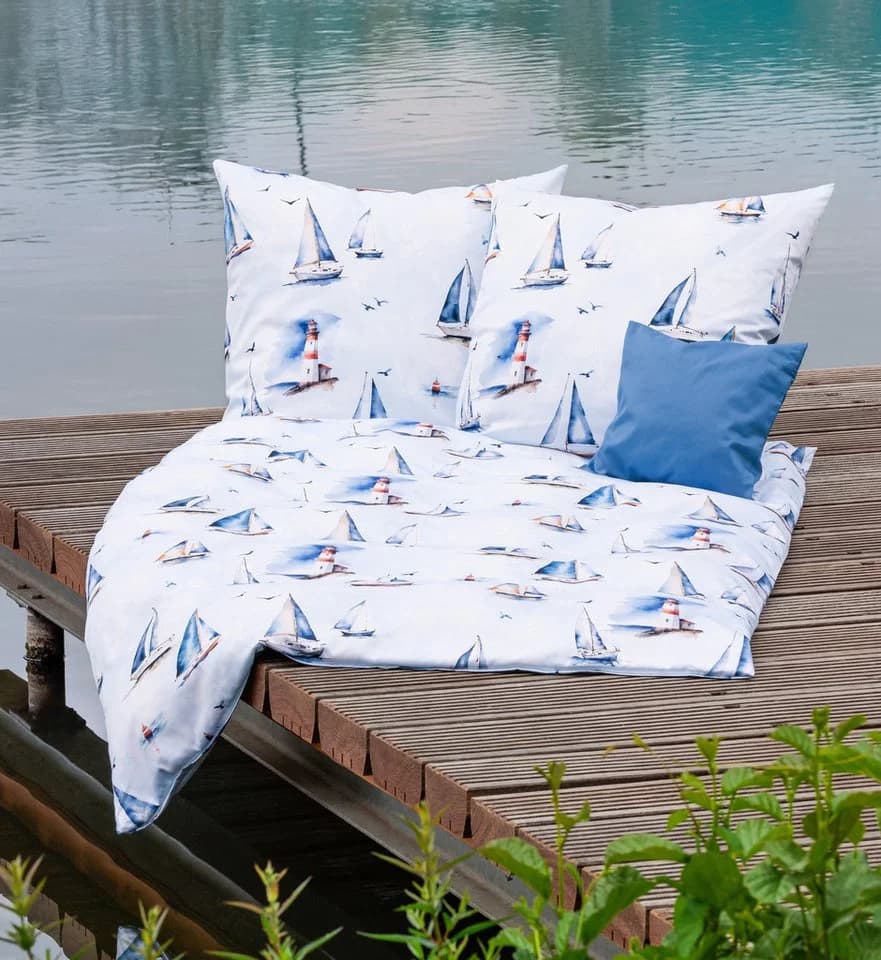 Janine Bettwäsche Mako-Satin 2-teilig Blau Segelboote - Bild 5