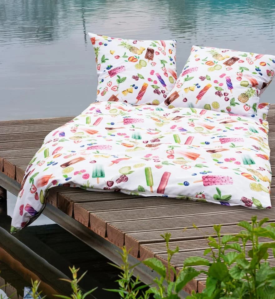Janine Bettwäsche Mako-Baumwolle Mako-Satin 2-teilig Früchte und Eis Sommer