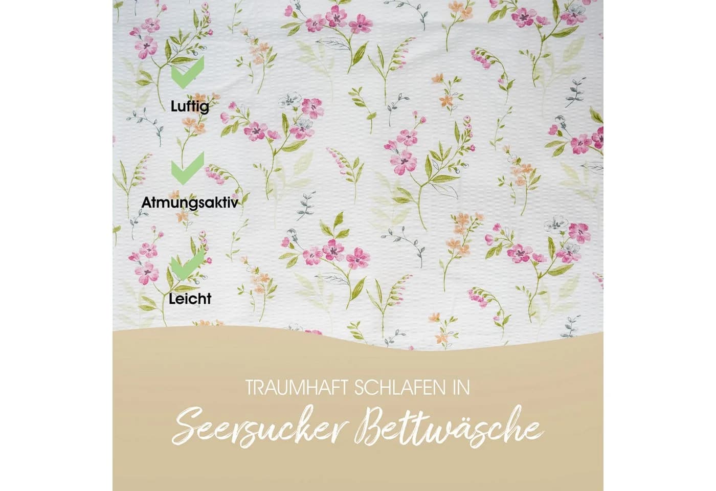Janine Bettwäsche Seersucker 2-teilig Rosa Blumen Weiß - Bild 4