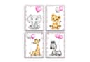 Novart Wandbild Set Tiere Kinderzimmer 4 Bilder 30x40 cm Rosa Aufhängfertig Bild 1