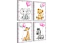 Novart Wandbild Set Tiere Kinderzimmer 4 Bilder 30x40 cm Rosa Aufhängfertig Bild 2