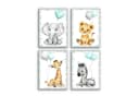Novart Wandbild Kinderzimmer Set Tiere 4 Bilder 30x40 cm Aufhängfertig Blau Bild 1