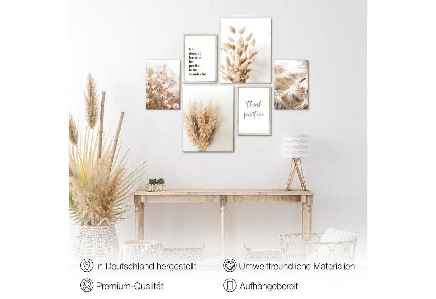 Novart Wandbild Boho Beige Pampas Wohnzimmer Deko - Bild 3
