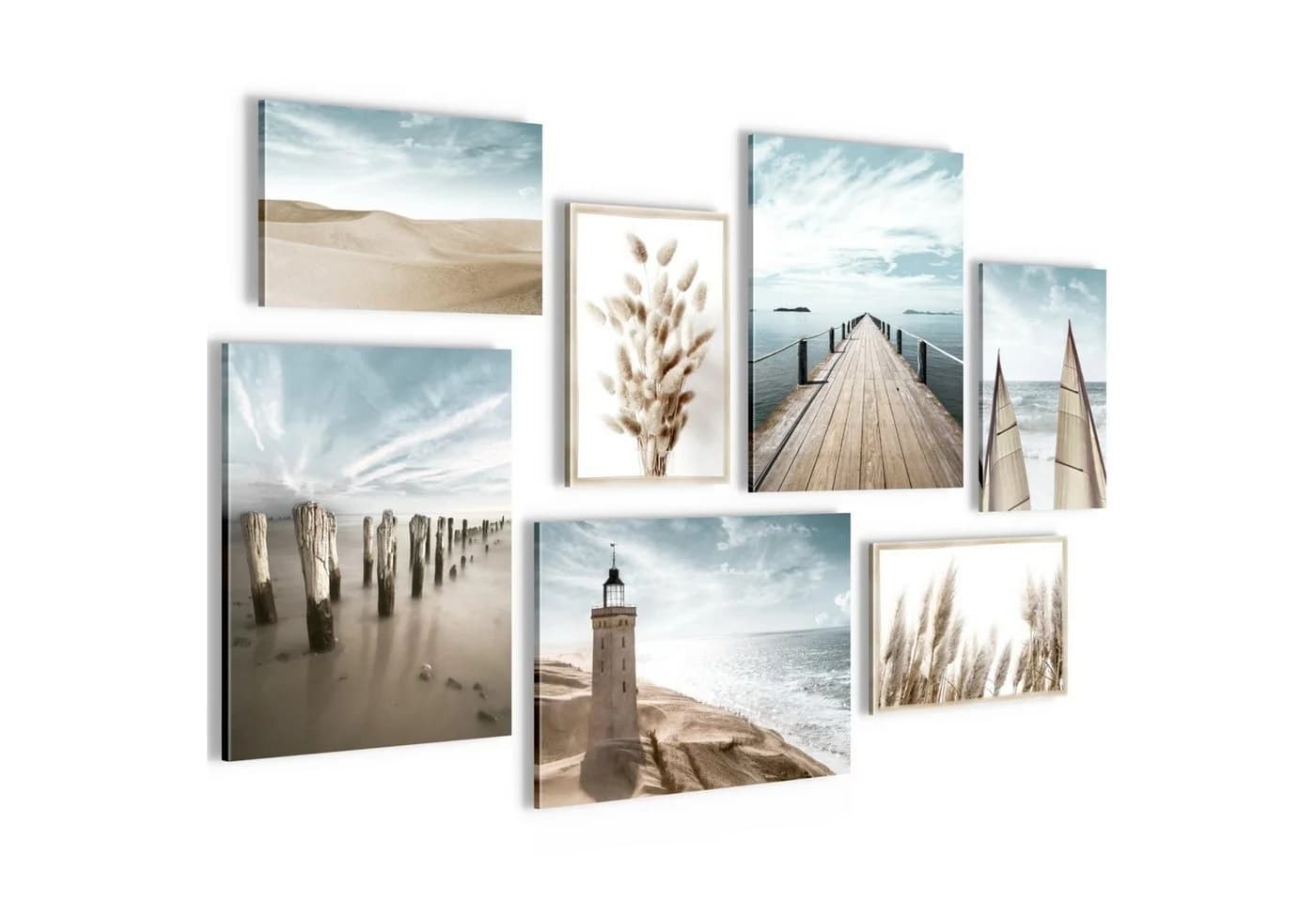 Novart Wandbild Strand Meer Leuchtturm 7-teilig Blau Beige - Bild 2